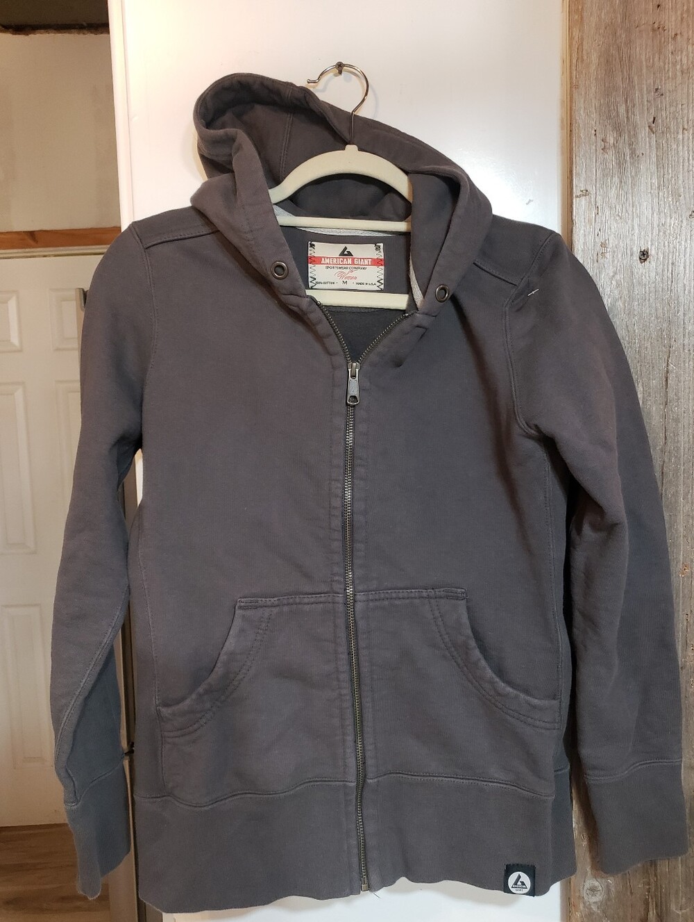 American Giant Women Med Dark Gray Full Zip Up Hooded Jacket